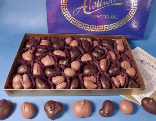 box of assorted gourmet chocolate covered nuts