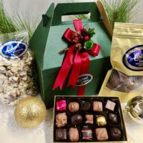 Holiday handle box filled with Chocolate Confections and Sponge Candy