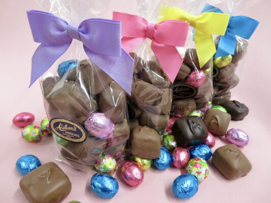 festive Easter bags of artisan Sponge Candy and foiled chocolate eggs