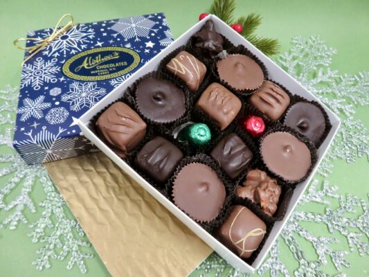 Holiday Gift box full of Peanut Butter Chocolate confections