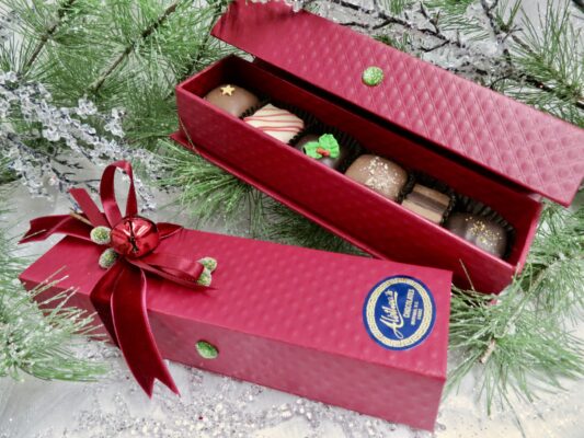 petite gift box of artisan truffles, Holiday decorated