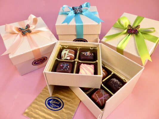 Lovely magnetic close Gift Box decorated for Spring and filled with Artisan Truffles