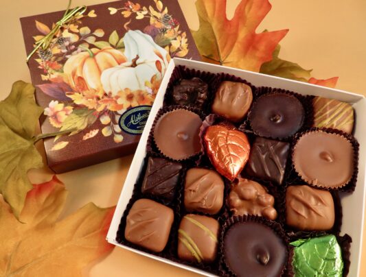 Fall decorated box of premium Peanut Butter confections