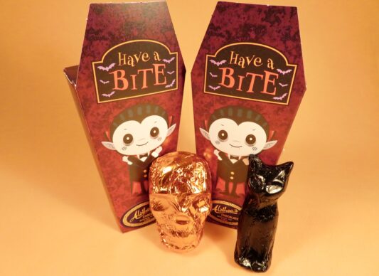 spooky coffin box with a milk chocolate Halloween confections