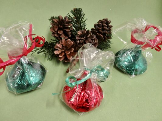 chocolate kisses foiled in Holiday colors