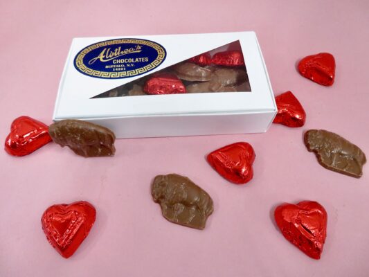 Box of Milk Chocolate mini Buffalo mixed with Foiled Chocolate hearts