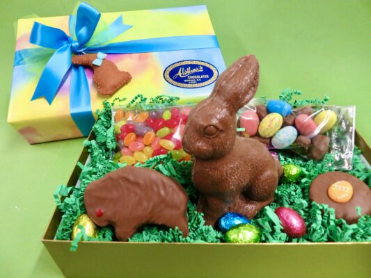 COLORFUL EASTER BASKET IN A BOX FULL OF EASTER CHOCOLATES